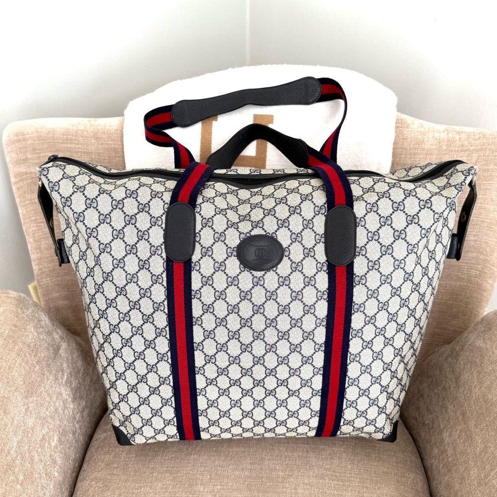 Gucci authentic XL tote bag travel bag weekender grey navy monogram canvas - Picture 2 of 15